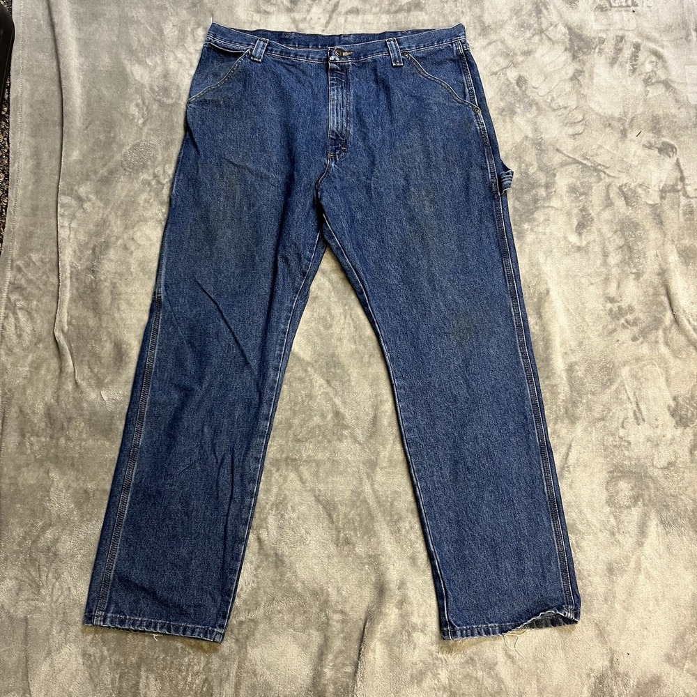 Men's Wrangler Carpenter 38x32 Carpenter Jeans Medium Wash STAINS